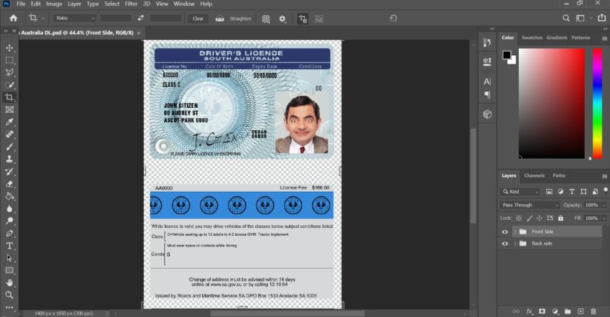 South Australia Driver License Template